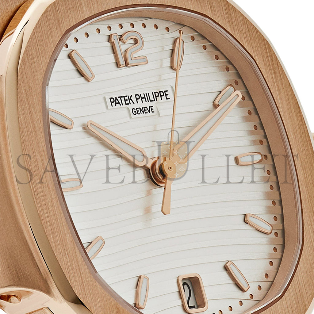 PATEK PHILIPPE NAUTILUS 'LADIES' AUTOMATIC ROSE GOLD SILVERY OPALINE DIAL WATCH 7118/1R-001